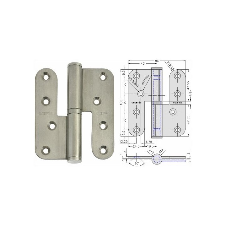 PAUMELLE DROITE 100X86A - INOX RF 60 MIN - ARGENTA